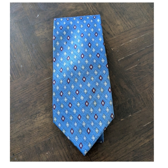 VTG Umberto Bossi Light Blue Silk Men's Tie with Geometric Diamond Pattern - Picture 6 of 7